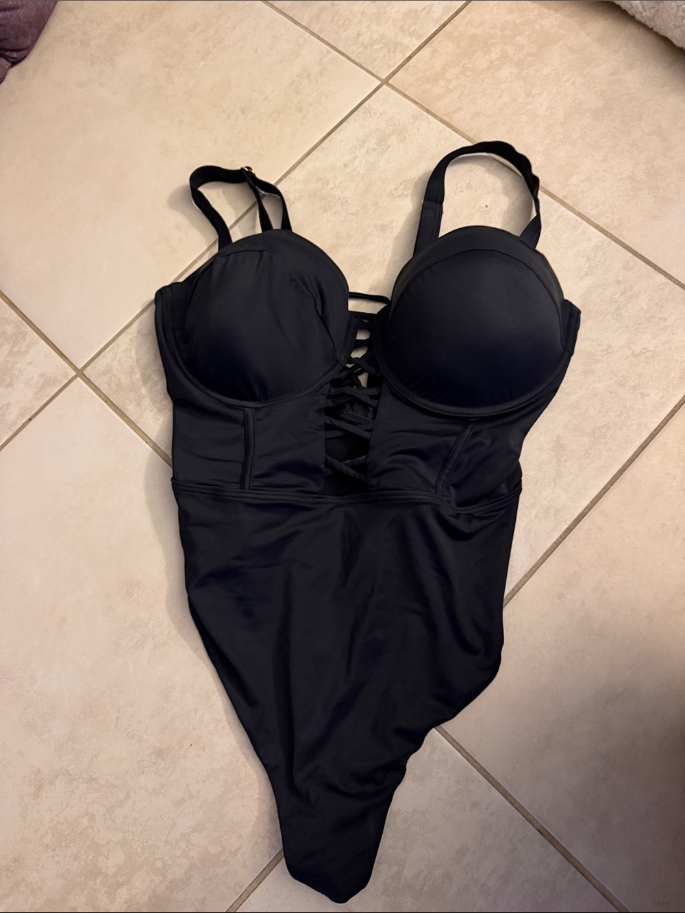 Supportive Black Lace-Up One-Piece Swimsuit for Women